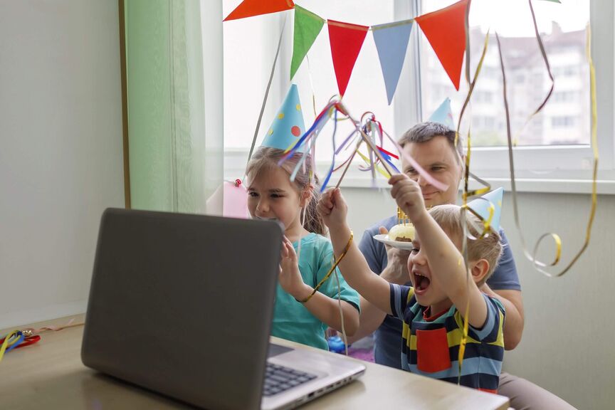 Childrens birthday party with laptop