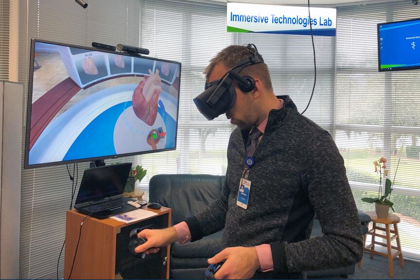 Student wearing VR headset