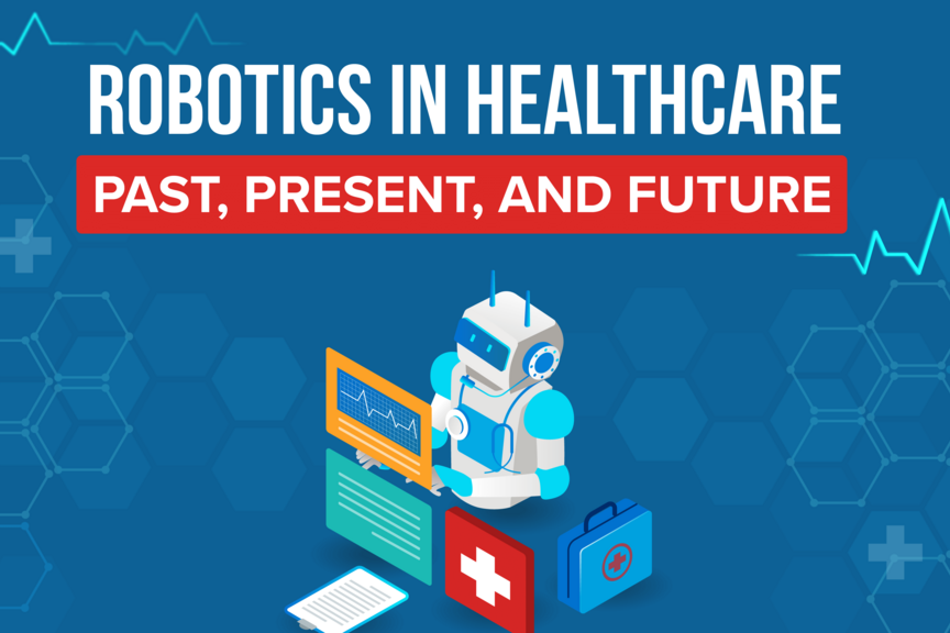 An illustration of a robot doing healthcare related tasks