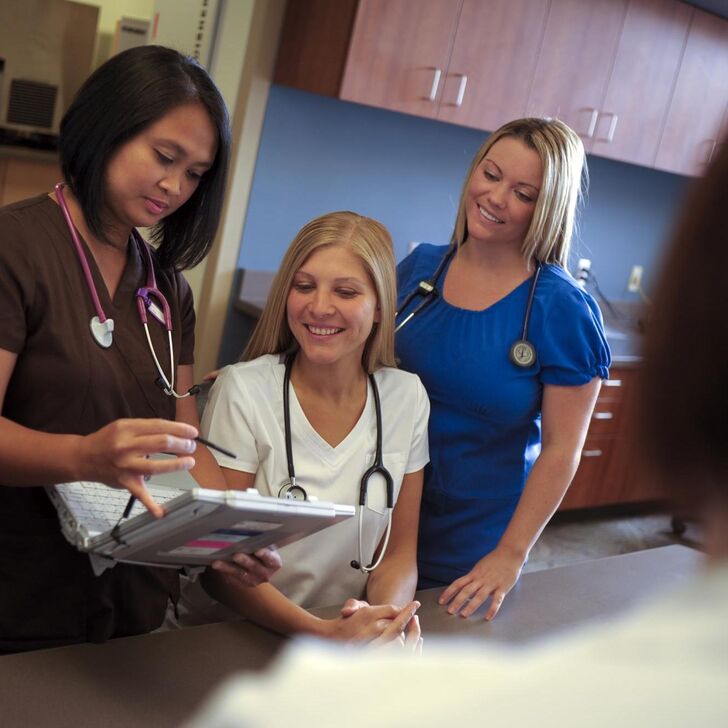 Nurses looking a a computer
